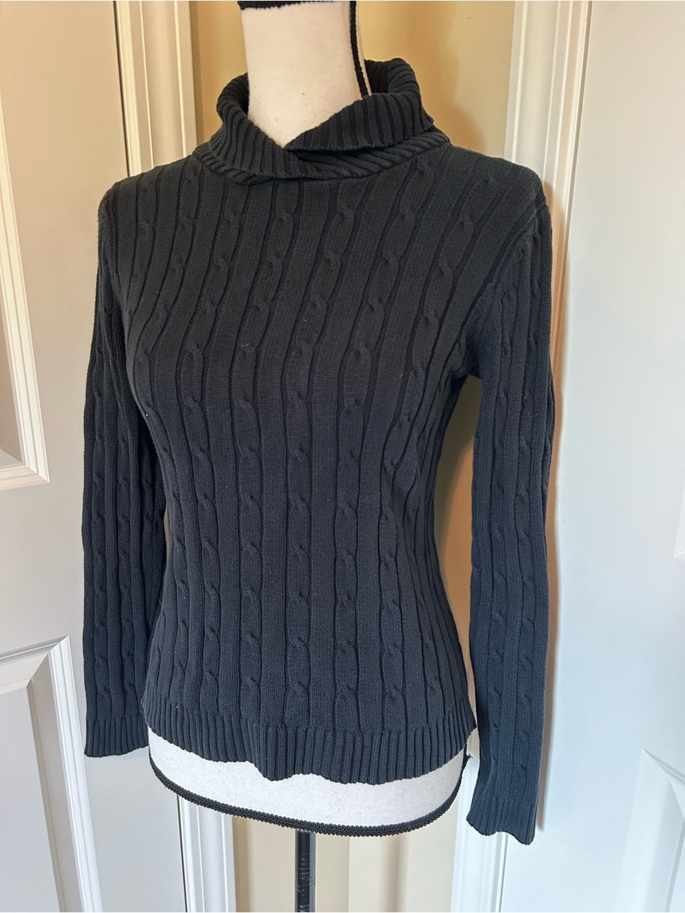 Vintage 100% cotton Cable-Knit Funnel Neck Sweater - /black Charcoal